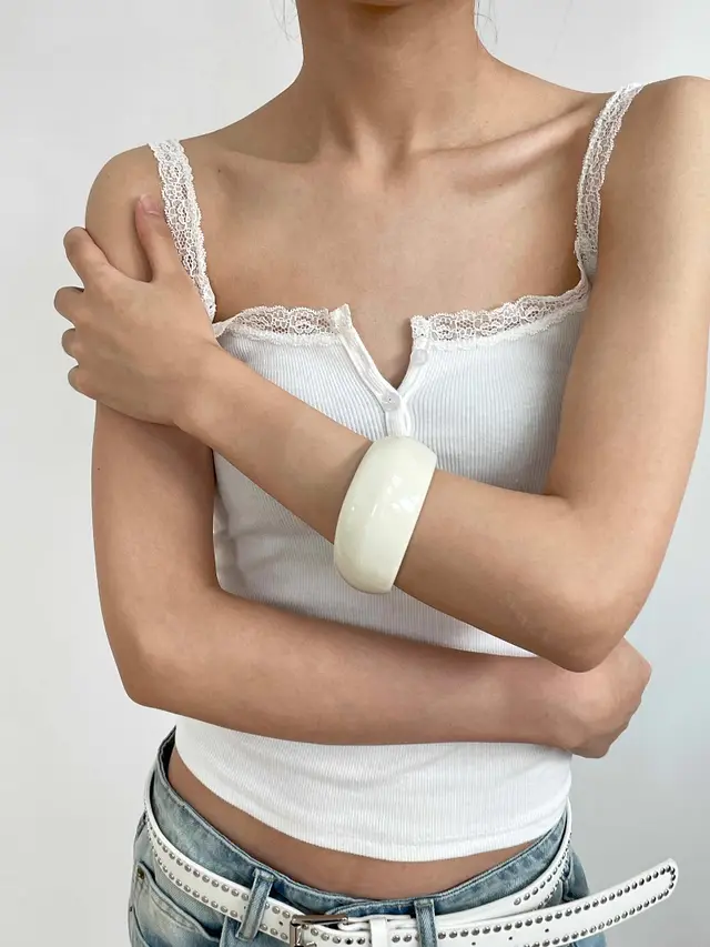 Vintage Acrylic Girlish Style Color Dopamine Resin Bracelet White - Shop at LoveMi