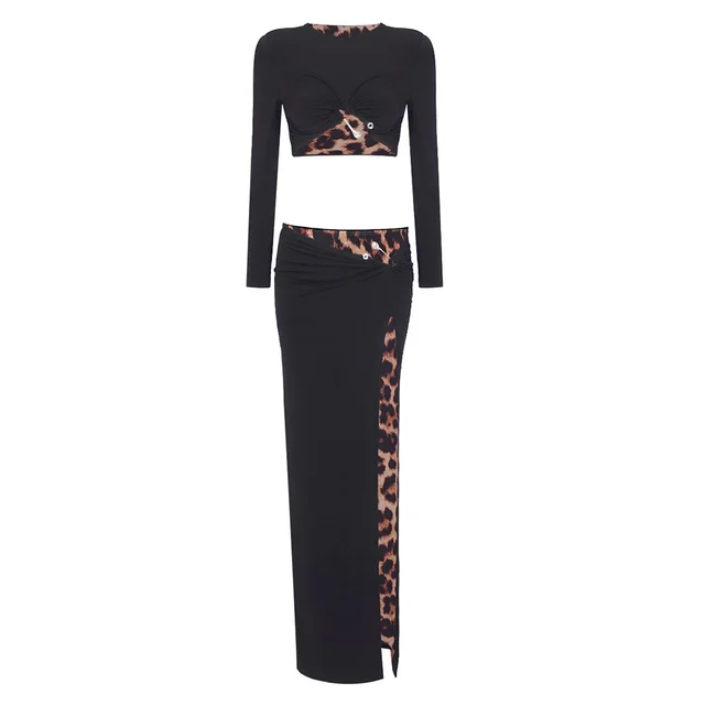 New Black Casual Fashion Two piece Suit Skirt Suit Leopard Print Lining Black - Shop at LoveMi
