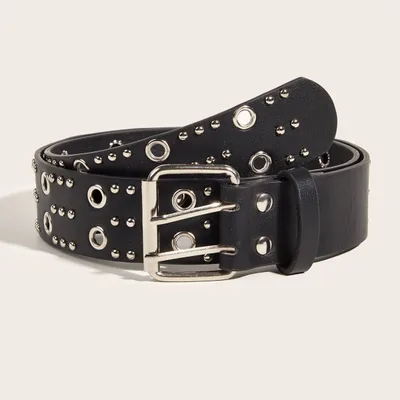 Punk Trendy Personalized Women's Double Row Casual Belt Black - Shop at LoveMi