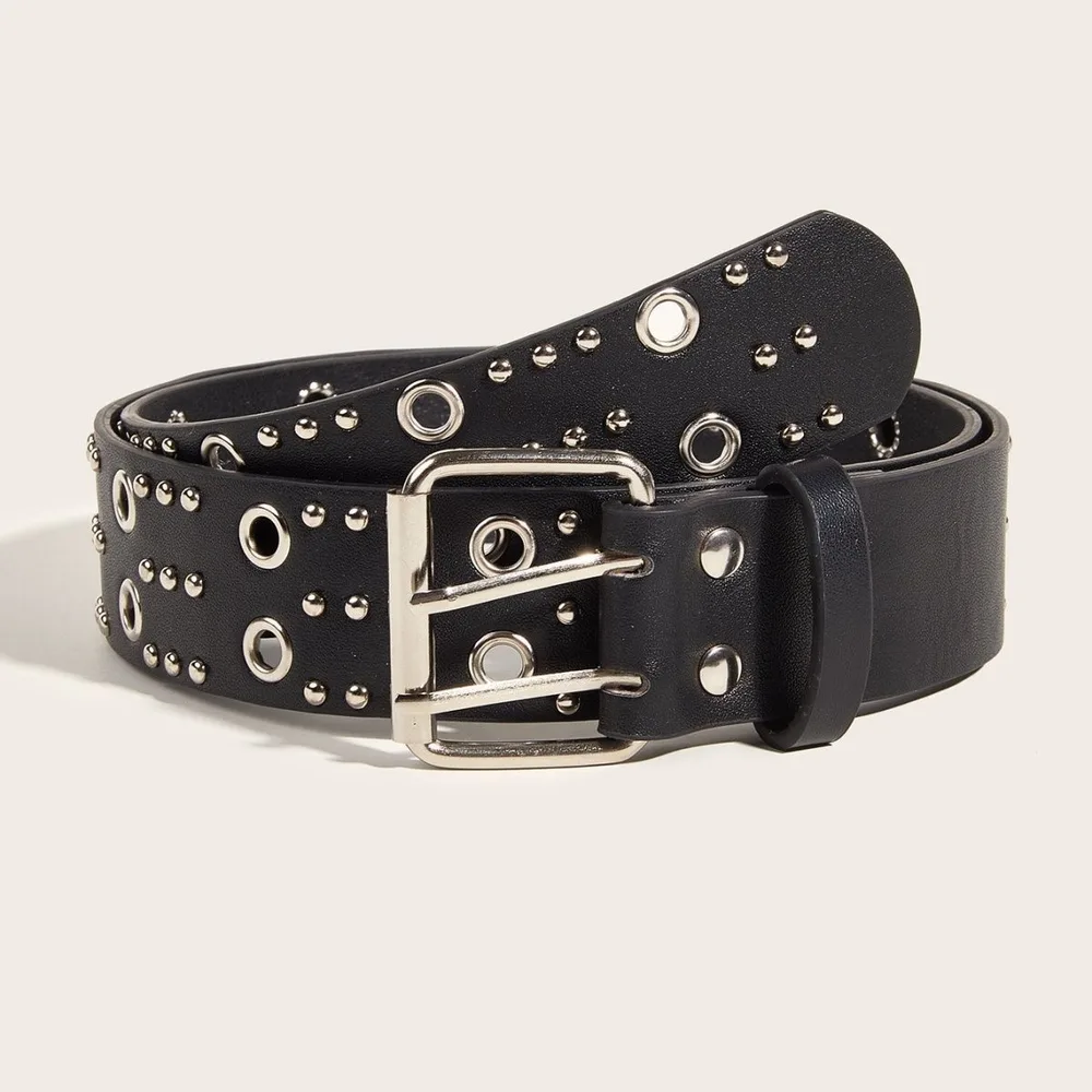 Punk Trendy Personalized Women's Double Row Casual Belt - Black