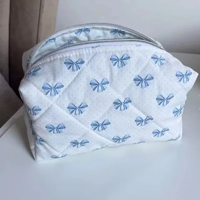 Large Capacity Travel Multifunctional Floral Makeup Bag Blue Bow Dot - Shop at LoveMi