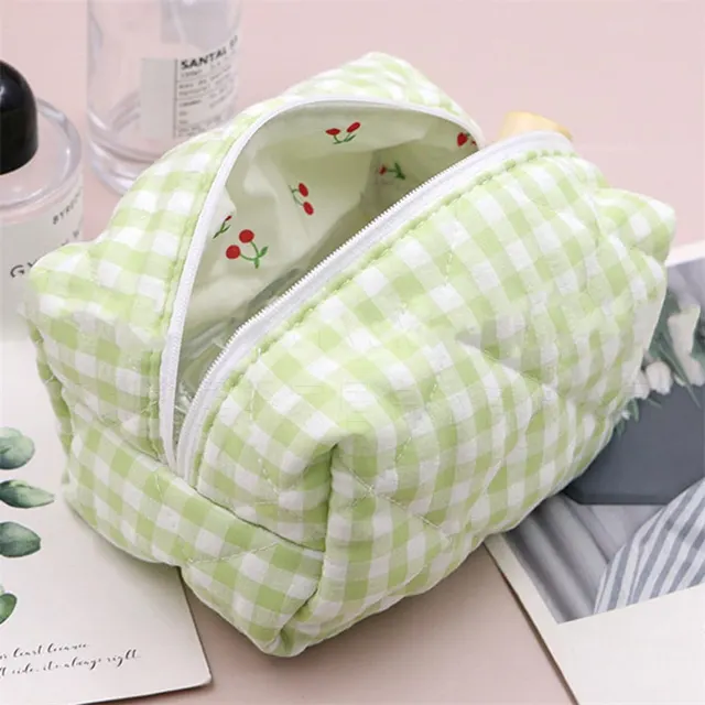 Large Capacity Travel Multifunctional Floral Makeup Bag Green Plaid - Shop at LoveMi