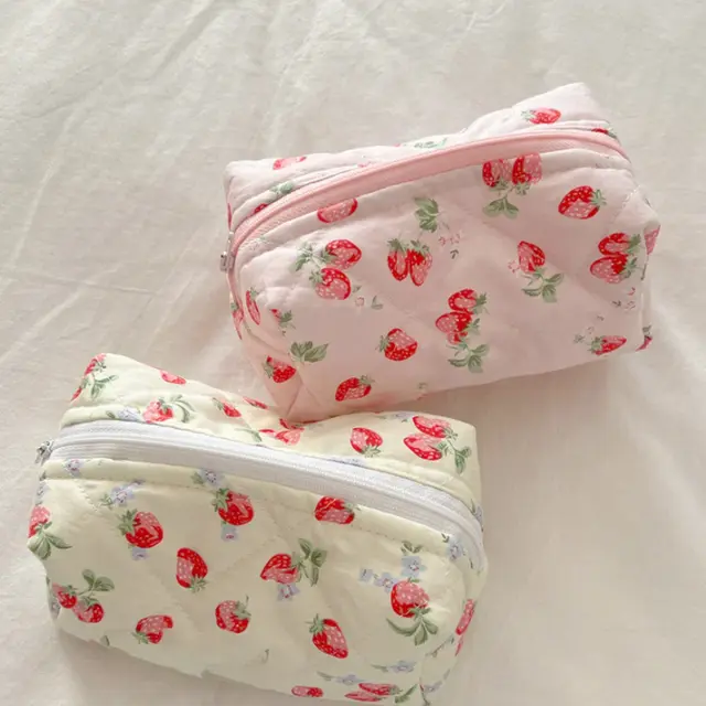 Large Capacity Travel Multifunctional Floral Makeup Bag Yellow Strawberry - Shop at LoveMi