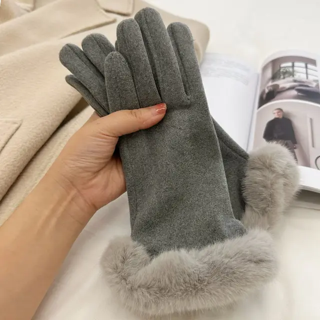 Warm Gloves Autumn And Winter Women's Cycling And Driving Lengthened Dralon Gray - Shop at LoveMi