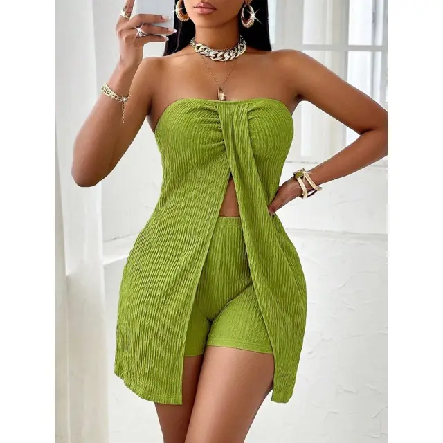 Women's Strapless Bandeau Top Shorts Suit 1 Yellow - Shop at LoveMi