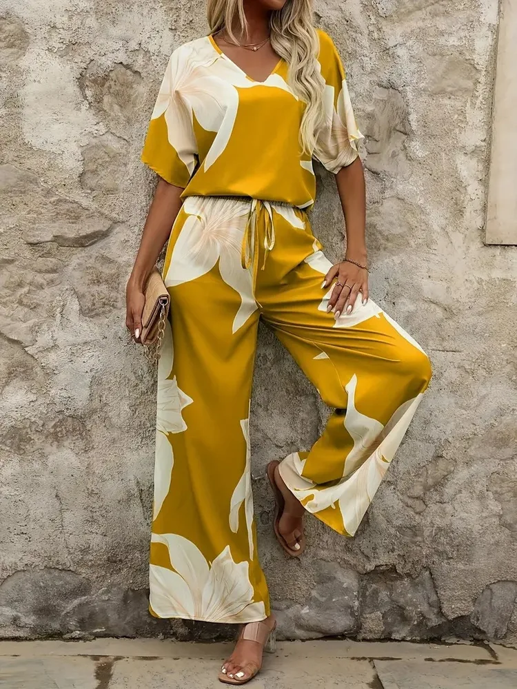 Printed Fashion Polyester Women's Suit - Khaki - View 1
