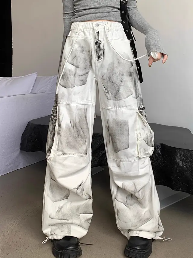 American High Street Distressed Color Cargo Jeans White - Shop at LoveMi