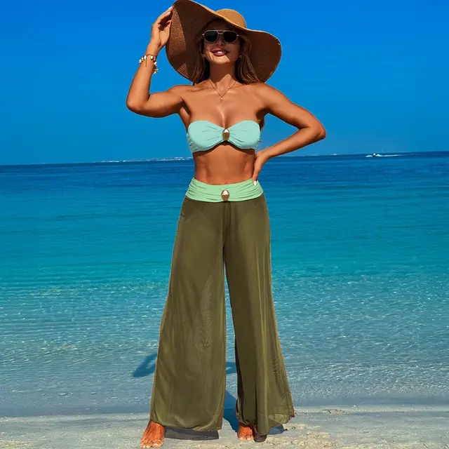 Bikini Three piece Beach Pants Split Swimsuit For Women Olive Set - Shop at LoveMi