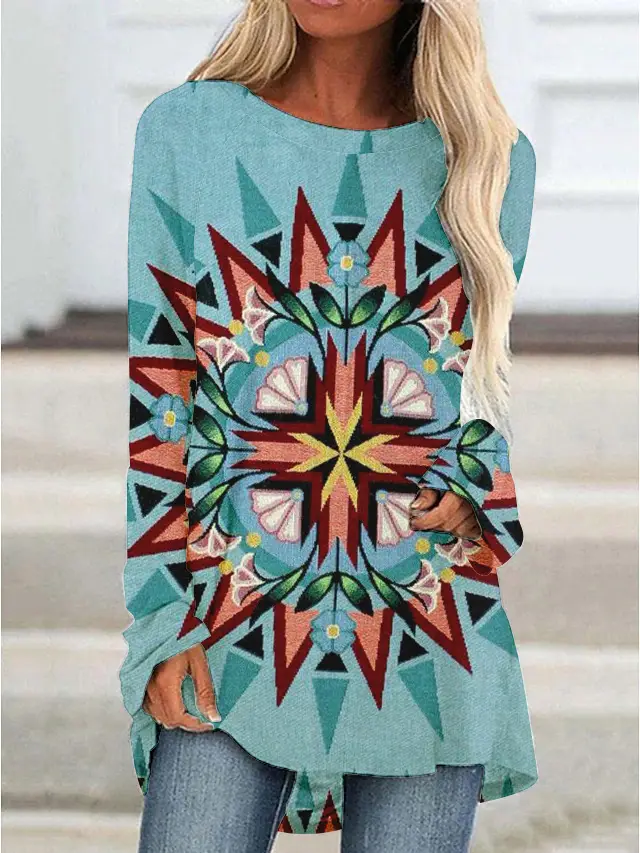 Women's Western Style 3D Printed Mid length Irregular Hem Top Rq2381163 - Shop at LoveMi