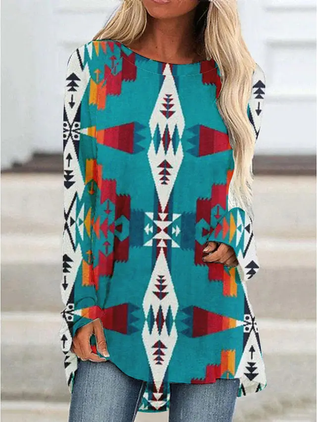 Women's Western Style 3D Printed Mid length Irregular Hem Top Rq2381179 - Shop at LoveMi