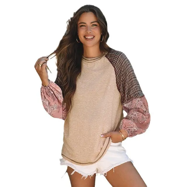 Autumn Crew Neck Knitwear Women's Multi color Printed Long sleeved Top Women Beige - Shop at LoveMi