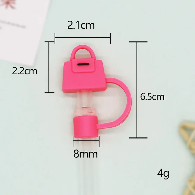 Cute Cartoon Silicone Straw Cap Dust Plug Rose Red Handbag 8Mm - Shop at LoveMi