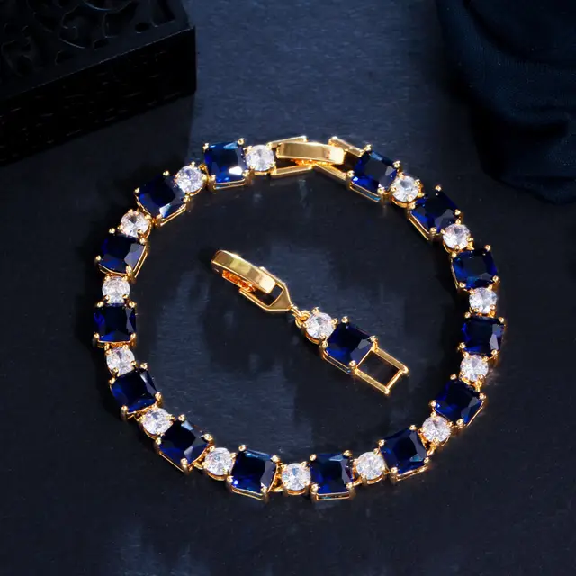 Inlaid Emerald Brass Zircon Bracelet Blue - Shop at LoveMi