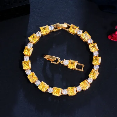 Inlaid Emerald Brass Zircon Bracelet Yellow - Shop at LoveMi