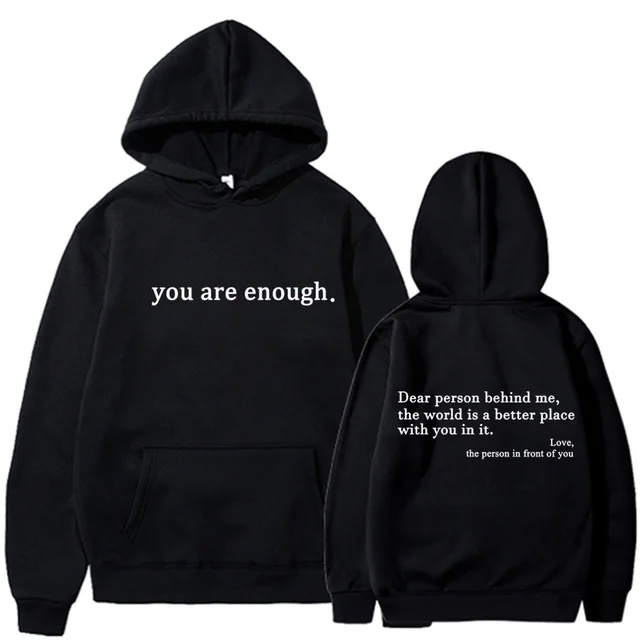 Fleece lined Plain Letter Print Pocket Drawstring Print Hoodie Black 311 - Shop at LoveMi