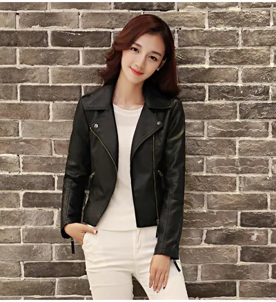 European And American Motorcycle Women's Clothing Leather Coat Black - Shop at LoveMi