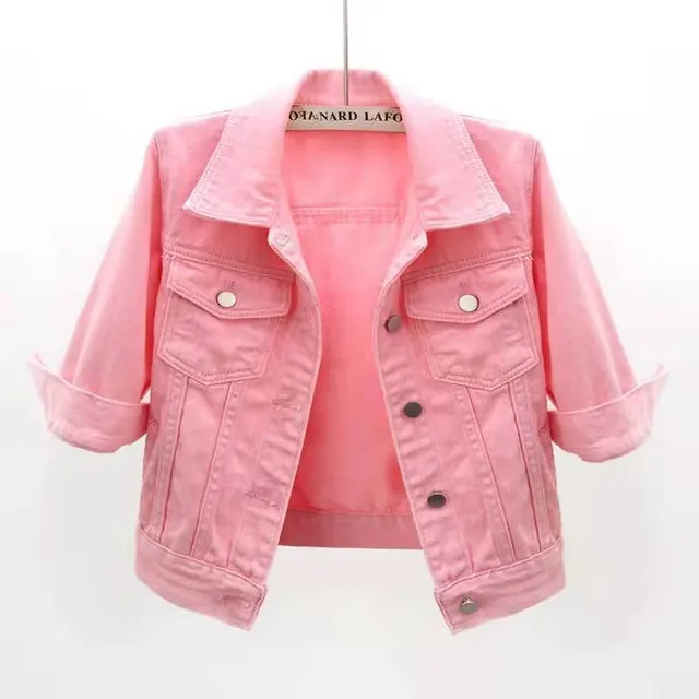 Spring And Summer Korean style Mid sleeve Denim Coat Pink - Shop at LoveMi