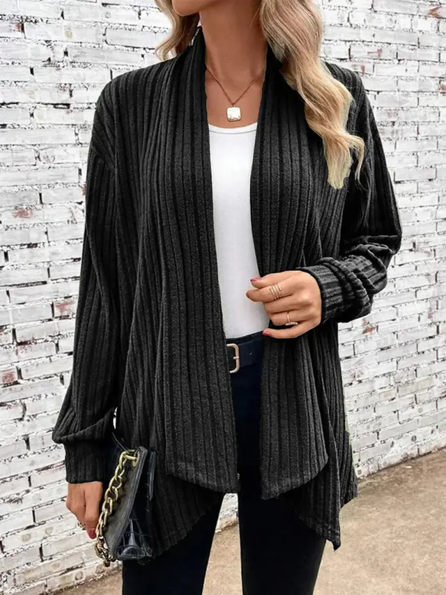 Cross border Foreign Trade Temu Long Sleeve Loose Cardigan Coat Black - Shop at LoveMi