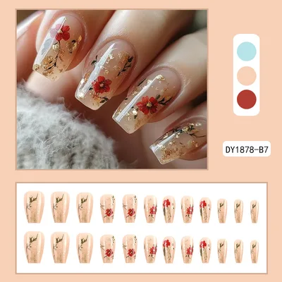 Gold Glitter Nail Tips Red Rose Nails Gold Pink Rose - Shop at LoveMi