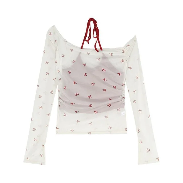 Ladies' Mesh Blouse Slim fit Off shoulder Top White - Shop at LoveMi