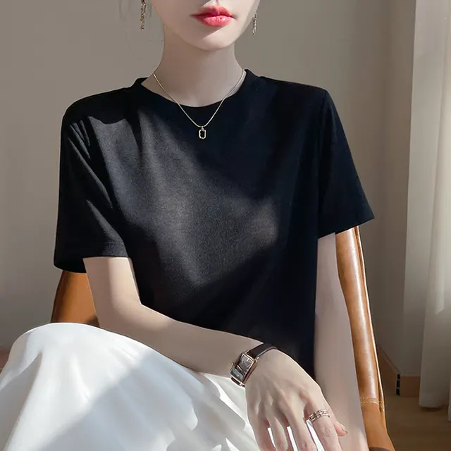 Loose Temperament Round Neck T shirt Women Black - Shop at LoveMi