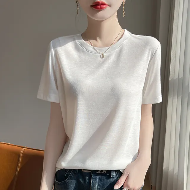 Loose Temperament Round Neck T shirt Women White - Shop at LoveMi