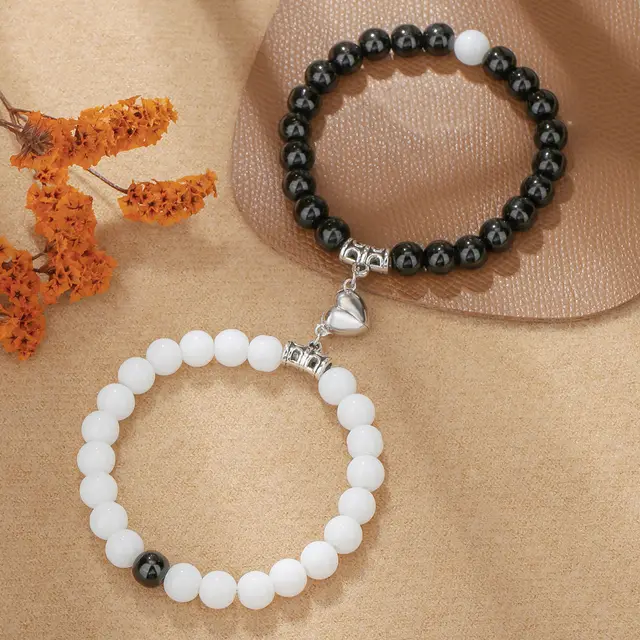 Black And White Love Magnet Suction Couple Bracelet Pair Zj14076 - Shop at LoveMi
