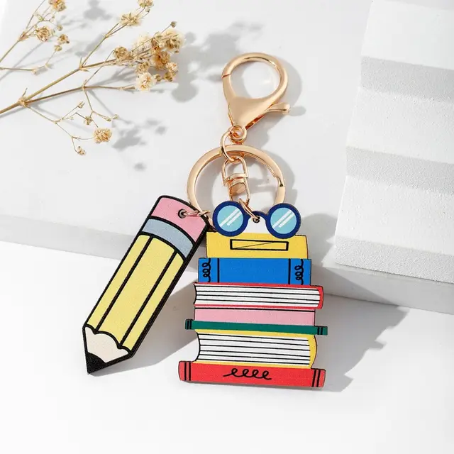 Rainbow Pencil Wooden Board Tassel Key Chain Pendant Glasses Book Pencil - Shop at LoveMi