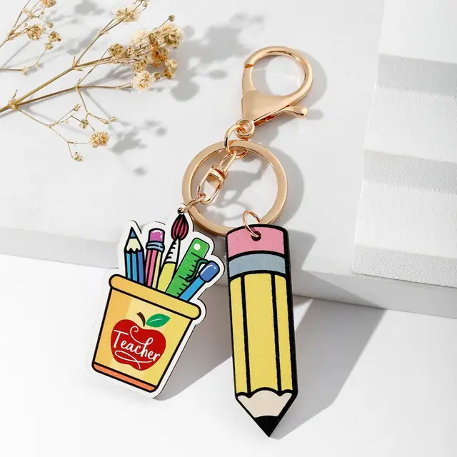 Rainbow Pencil Wooden Board Tassel Key Chain Pendant Pencil Holder - Shop at LoveMi