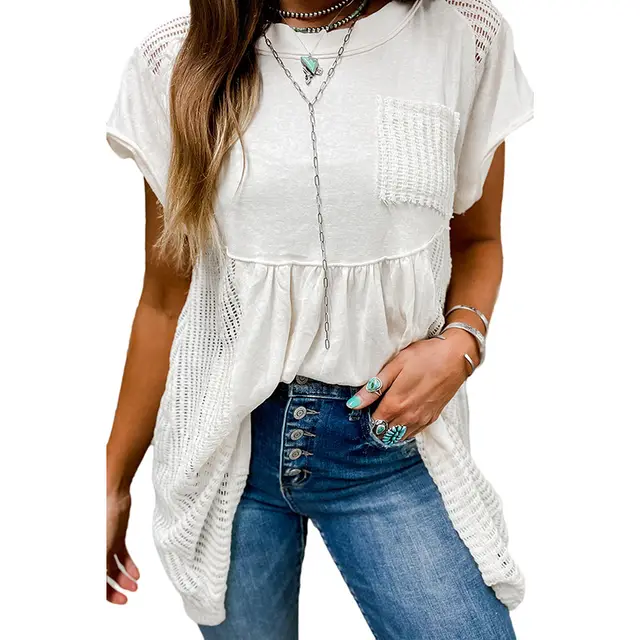 Spring New Solid Color Short sleeved Top For Women Irregular With Personality Lc25223485P1 - Shop at LoveMi