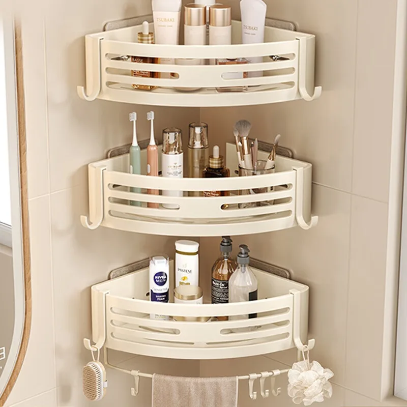 Portable Raised Bathroom Storage Triangle Rack White Three Layers 10 Hooks - Shop at LoveMi