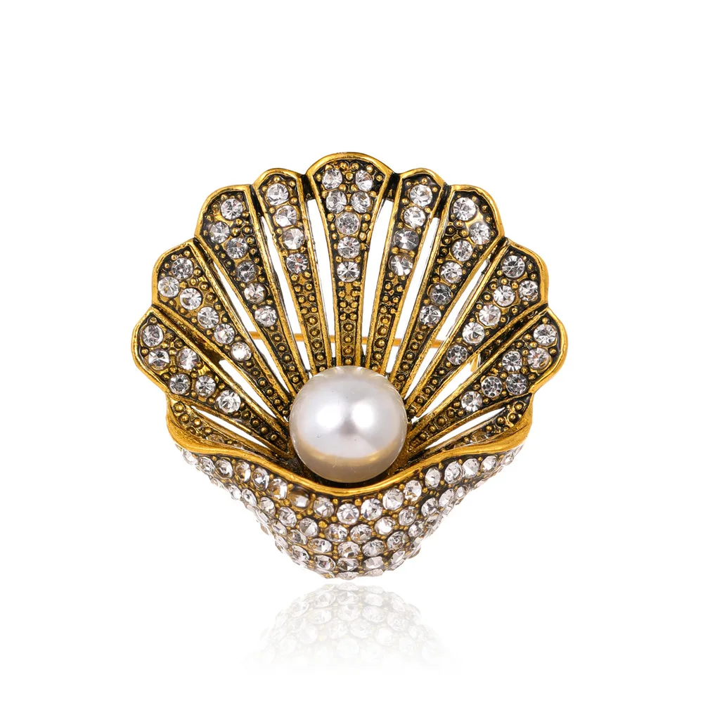 Fashion Vintage Rhinestone Pearl Shell Brooch - Al1161A - View 1