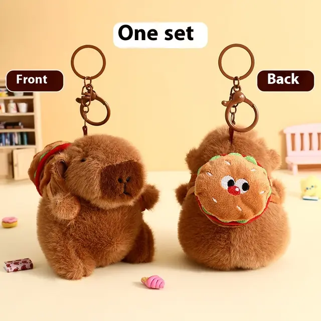Cute Cartoon Plush Foodie Small Capybara Creative Car Key Ring Hamburger - Shop at LoveMi
