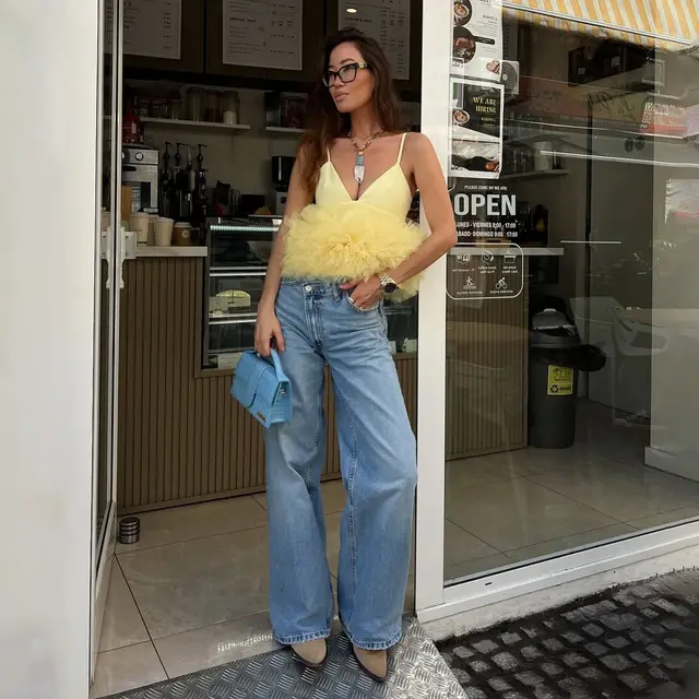 Mesh V neck Patchwork Suspenders For Women Yellow - Shop at LoveMi