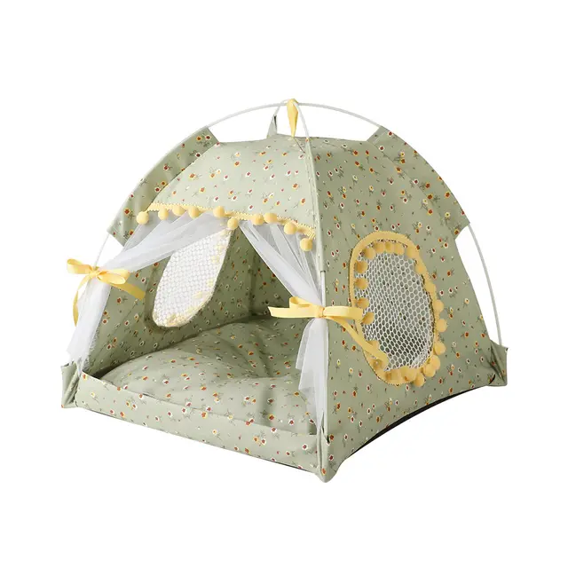 Cat Nest Kennel Summer Semi closed House Mat Foldable Outdoor Pet Tent Floral Fruit Green - Shop at LoveMi