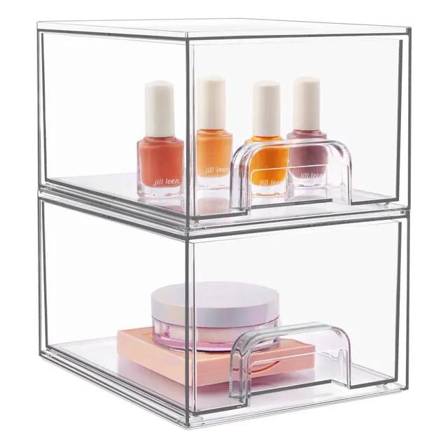 Transparent Cosmetic Storage Drawer type Stackable Multifunctional Finishing Box 2 Pack - Shop at LoveMi