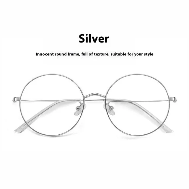 Round Frame Glasses Female Anti blue Light Eye Protection Silver Frame - Shop at LoveMi