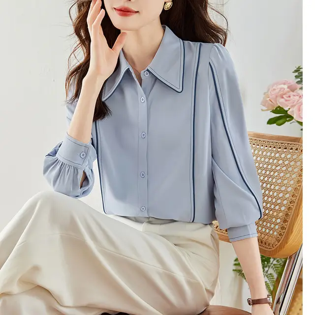 Real Shot Shirt Women's Niche Autumn New Top Chiffon Plus Size Blue - Shop at LoveMi