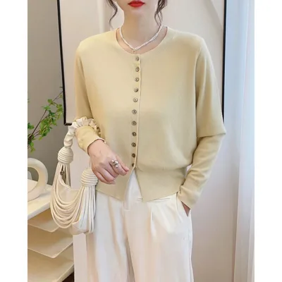 Autumn Classic Style Knitted Sweater Small Cardigan Women Apricot - Shop at LoveMi