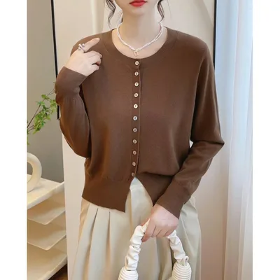 Autumn Classic Style Knitted Sweater Small Cardigan Women Brown - Shop at LoveMi