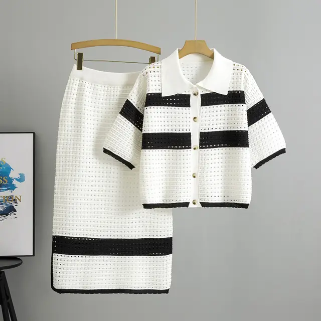 Knitted Short sleeved Cardigan Midi Skirt Two piece Set White - Shop at LoveMi