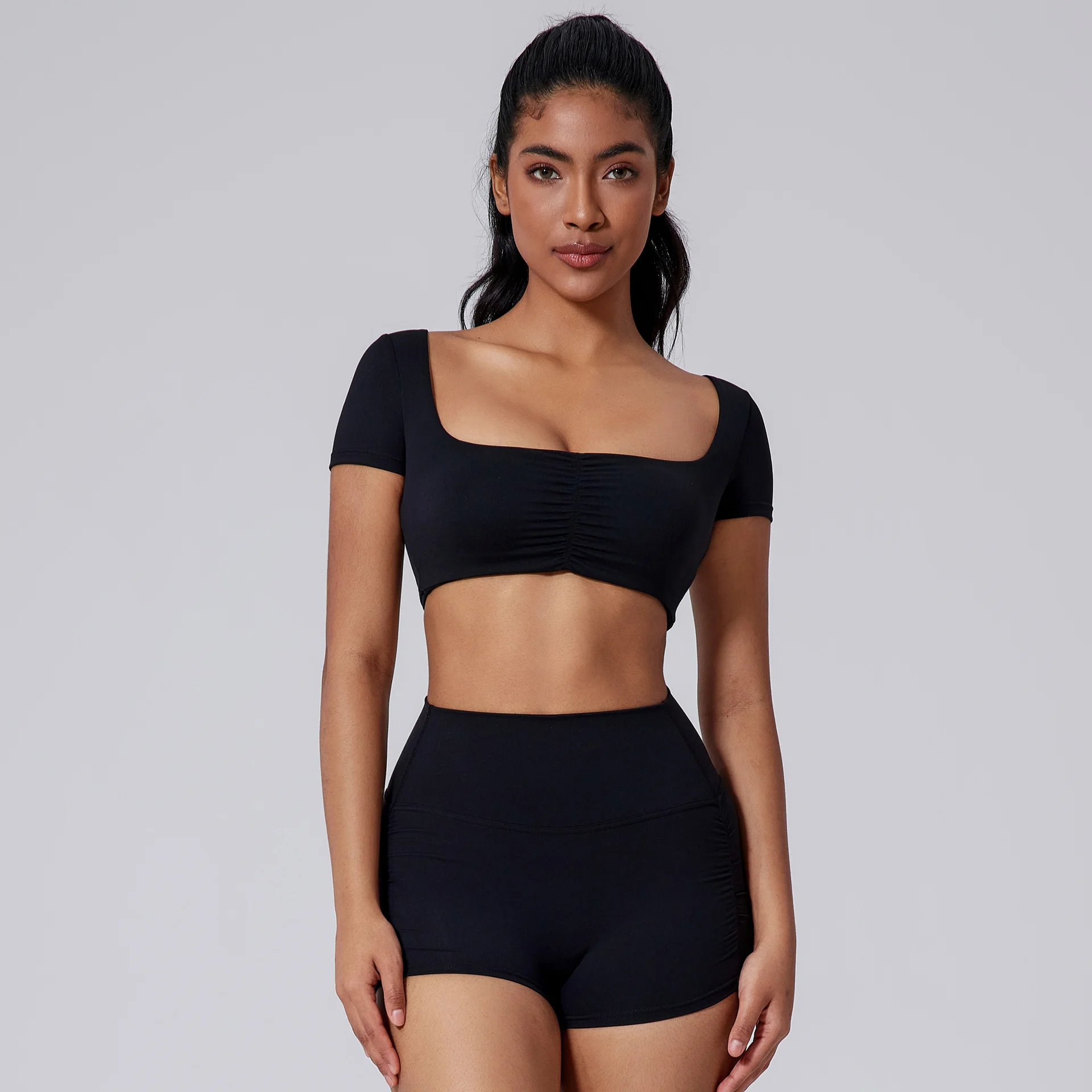 Women's Spring And Summer Solid Colour Short Sleeve - Black