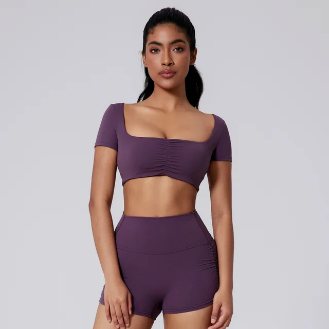Women's Spring And Summer Solid Color Short Sleeve Dai Purple - Shop at LoveMi