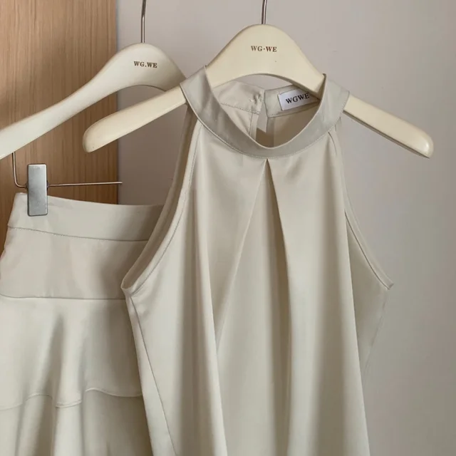 Camisole Halter Top High Waist Slimming Skirt Suit Champagne - Shop at LoveMi