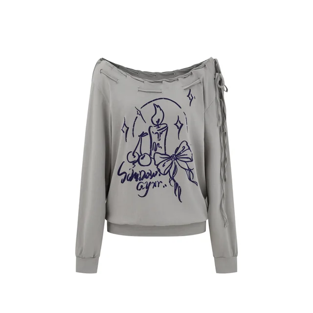 Fashion Personalized Shoulder T shirt For Women Gray - Shop at LoveMi