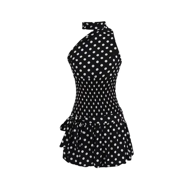 Women's Fashion Halter Off the shoulder Polka Dot Set Black Suit - Shop at LoveMi