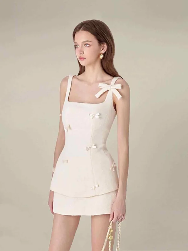 Sequined Bow Diamond Camisole Short Skirt Two piece Set Two Piece Set - Shop at LoveMi