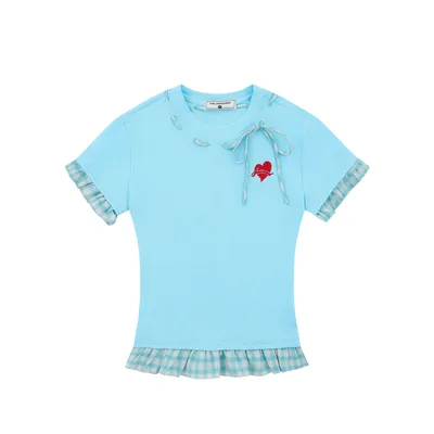 New Sweet Girly Simplicity Hot Girl Short Sleeve T shirt Blue - Shop at LoveMi