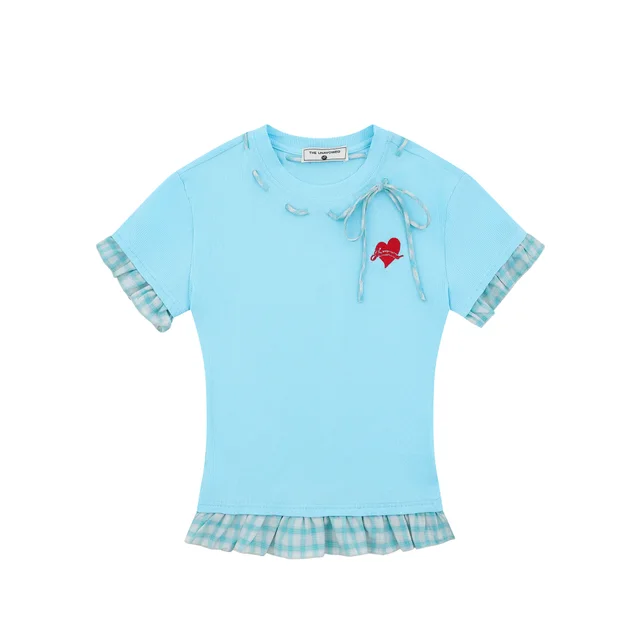 New Sweet Girly Simplicity Hot Girl Short Sleeve T shirt Blue - Shop at LoveMi