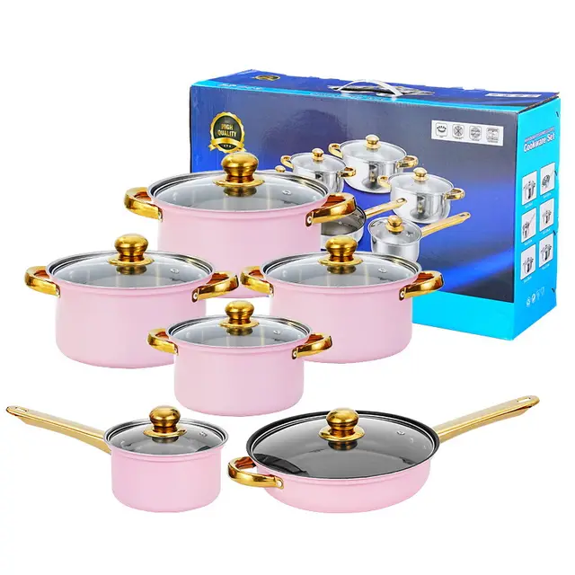 Gold Dual sided Stockpot Colorful 12 piece Set Pink - Shop at LoveMi